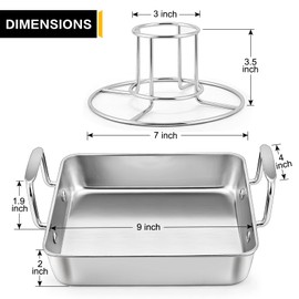 P&P CHEF Beer Can Chicken Holder with Roasting Pan Set, 9-inch Stainless Steel Square Baking Pan and Chicken Rack For Grilling, Heavy Duty & Dishwasher Safe, 2Pcs