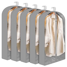 5 Pack Clothes Covers with Zipper, 40" Garment Covers Dustproof Clothes Covers, PEVA Transparent Waterproof Breathable Suit Bag Jacket Coat Covers (61 * 102 * 10cm)