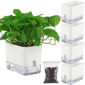 4 Pack-7" Self Watering Plant Pots for Indoor Plants, Rectangular Self-Watering Planters Box Transparent for Devil's Ivy, Spider Plant, Orchid. African Violet Pot for Home & Office.