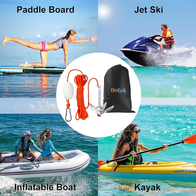 BeGrit Kayak Anchor 1.5 lb Small Boat Anchor Kit Folding