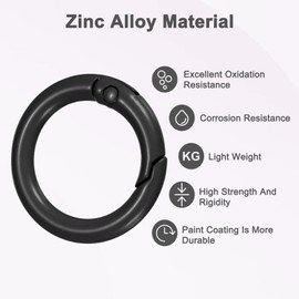 M METERXITY 24-Pack Metal Spring O Rings, 5/8" Zinc Alloy Keyring Buckle [Black]