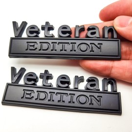 Veteran Edition Emblem Car Decals, Retired Soldier 3D Metal Material Sticker, Veteran Letters Raised Metal Fenders Decal Car Badges,2PCS(MatteBlack)
