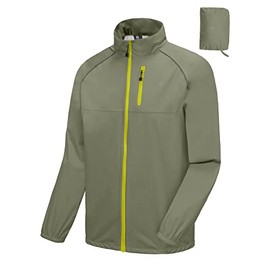Little Donkey Andy Men's Waterproof Cycling Stretch Jacket, Running Golf Rain Jacket, Ultralight Windbreaker, Packable Military Green Size XL