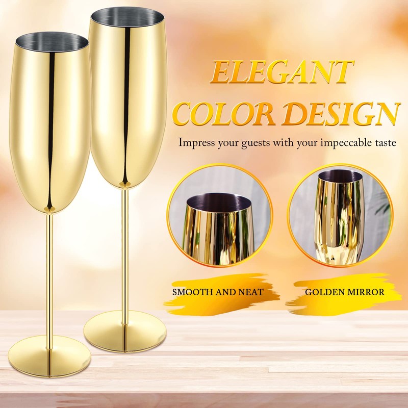 Yinder 12 Pcs Gold Champagne Flutes Bulk 8.5 oz Gold