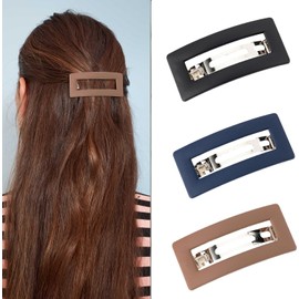 Hair Clips for Women 3Pcs,Large Matte Flat Hair Clip,French Automatic Hair Barrettes Rectangle Vintage Hair Accessories for Thin and Thick Hair