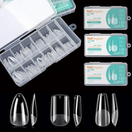 Soft Gel X False Nail Tips 3 Styles Kit - Medium Almond, Square and Short Ballerina, 360PCS Pre-shaped Half Matte Full Cover Acrylic Nail Tips, Nail Extension DIY Manicure Salon Home, 12 Sizes,BlueZOO