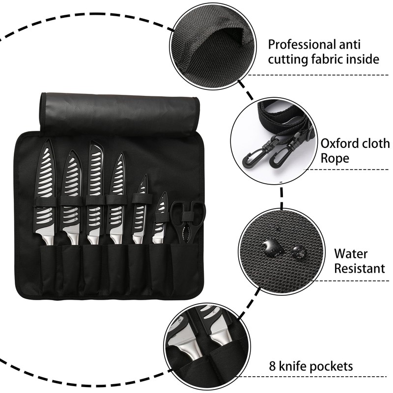 KATISUN Knife Set Roll Bag, 8 Pieces German High Carbon