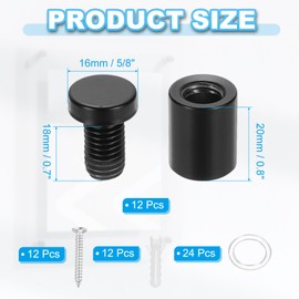 PATIKIL 16x25mm Standoff Screws, 12 Pack Stainless Steel Wall Mount Sign Standoffs Mounting Hardware Advertising Nail for Hanging Acrylic Picture Frame, Black