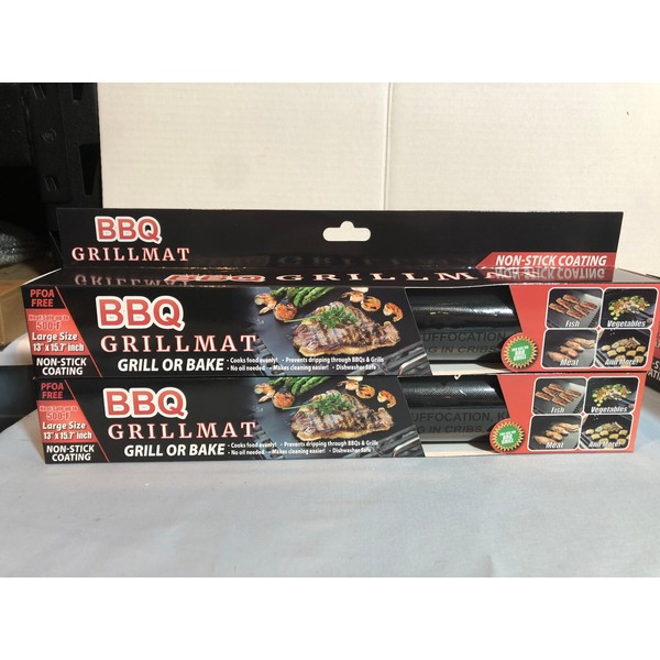 Unbranded LOT of 2 BBQ Grill Mats 13" x 15.7"