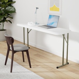 PRO&Family White Rectangle Adjustable Desk Seminar Folding Table Conference Conference Table Plastic Table Banquet Tables Skinny Folding Table (1, 18" x 60")