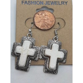 Unbranded Native American Southwestern Tribal Howlite Cross Tibetan Silver Earrings 1