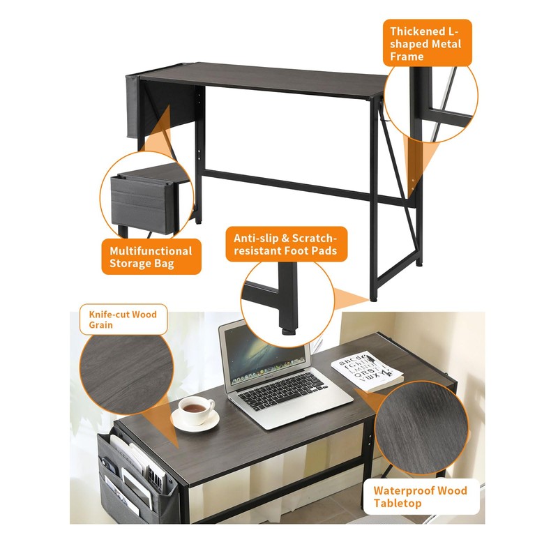 SURMIO Modern Foldable Writing Computer Desk with Storage Bag, No-Assembly