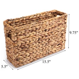 Yesland Hand-Woven Magazine Basket, Natural Narrow Water Hyacinth Holder Magazine Wicker Basket,15.5 x 5.5 x 9.75 Inch Decorative Magazine Storage Basket Bin for Home, Office, Desk