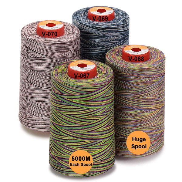 New brothread - 28 Options - 4 Large Cones of 5000M Each All Purpose Polyester Sewing Thread 40S/2 (Tex27) for Sewing, Quilting, Piecing, Serger and Overlock - Variegated Colours