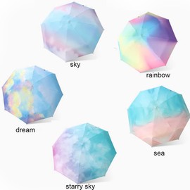 Aikelai Mini Travel Umbrella with Case, 8 Ribs Folding Small Compact Portable Umbrella for Sun and Rain, Windproof Parasol with 99% UV Protection (rainbow)