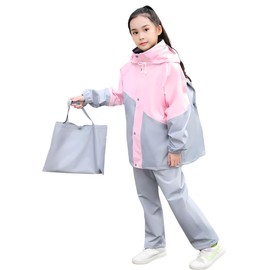 Kouizam Rainwear Kids Top and Bottom Rain Suit 150 Raincoat Kids Top and Bottom Rainwear Kids 150 Rainwear Kids 130 Rainwear Kids 140 Rainwear Kids 120, pink, (pink gray)