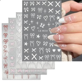 Lilbitty 4 Stück Herz Schleifen Nagelkunst Aufkleber, Herz Schleifen Nagelaufkleber, Fliege, Nageldesign Aufkleber für Nagelkunstbedarf, Nagelaufkleber für Frauen und Mädchen