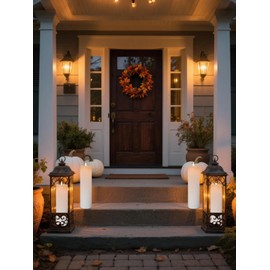 Large Solar Outdoor Flameless Candles, 4"×14" Solar Powered Rechargeable Flickering Pillar Candles, Dusk to Dawn, Waterproof Plastic Fake Candles for Porch Lanterns Patio Decor (White, Set of 2)