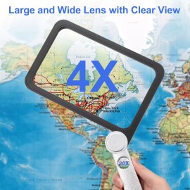 TheSiliconValley Folding Handheld Magnifying Glass 4X Full Page Rectangular Reading Magnifier