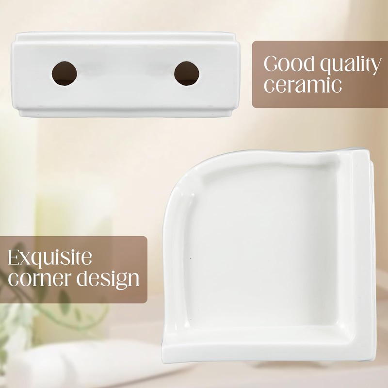 Honeydak Ceramic Corner Soap Dish for Shower Wall Tile White