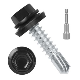 #10 x 3/4" (50 PCS) Black Metal Roofing Screws with Rubber Washer, Hex Head Self Tapping Screws for Metal, Self Drilling Sheet Metal Screw