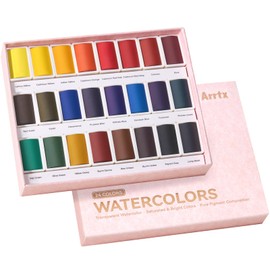Arrtx 24 Colors Watercolor Set with Rich Pigments - Intense Color Payoff & Excellent Mixing - Ideal for Artists Beginner