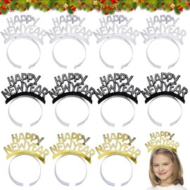 Happy New Year Headband, 12 Happy New Year Headband Tiara, Christmas Headpiece, New Year's Eve Decoration, 2025 Tiara with Luminous Stars, New Year's Eve Party Hair Accessories, New Year Photo Props