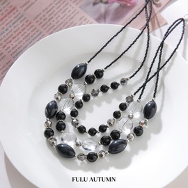 FULU AUTUMN Chunky Layered Beaded Necklaces for Women Multi Strand Statement Necklace Fashion Jewelry Birthday Gifts for Mom(Black)
