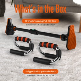 SQUATZ Doorway Pullup Bar & S-Shaped Push Up Bars - Pushup Handles for Floor - Door Frame Adjustable Pull Up Hanging Bar Home Gym Equipment (43 to 62 inches)