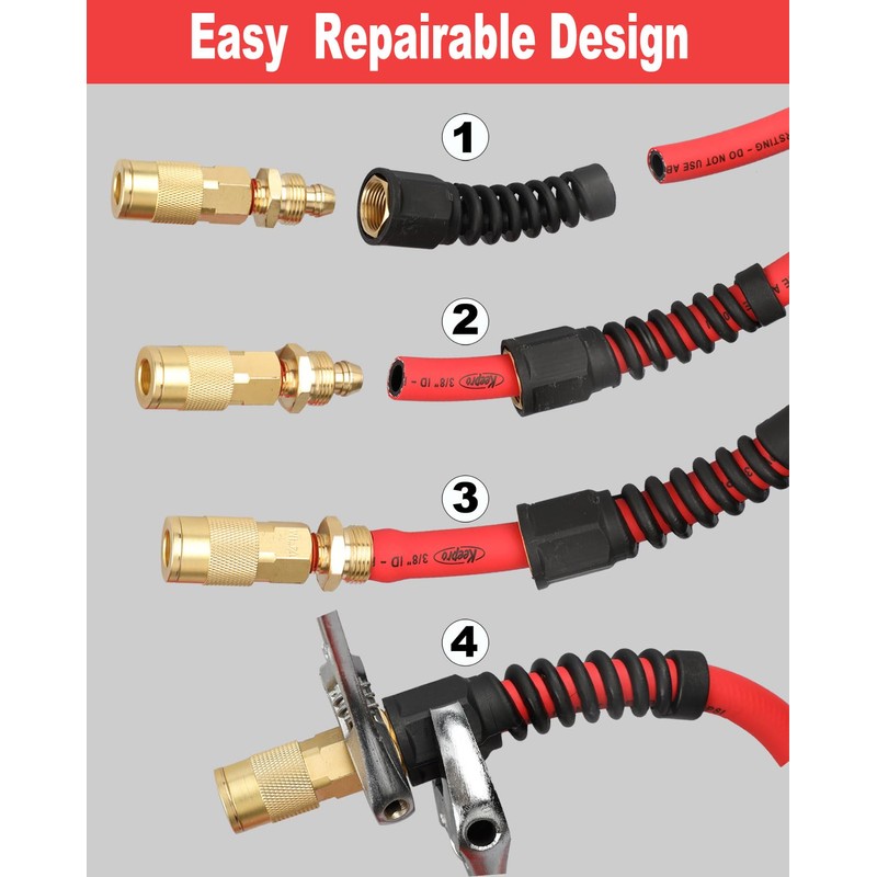 Keepro Hybrid Air Hose, Flexible Air Compressor Hose 3/8 Inch