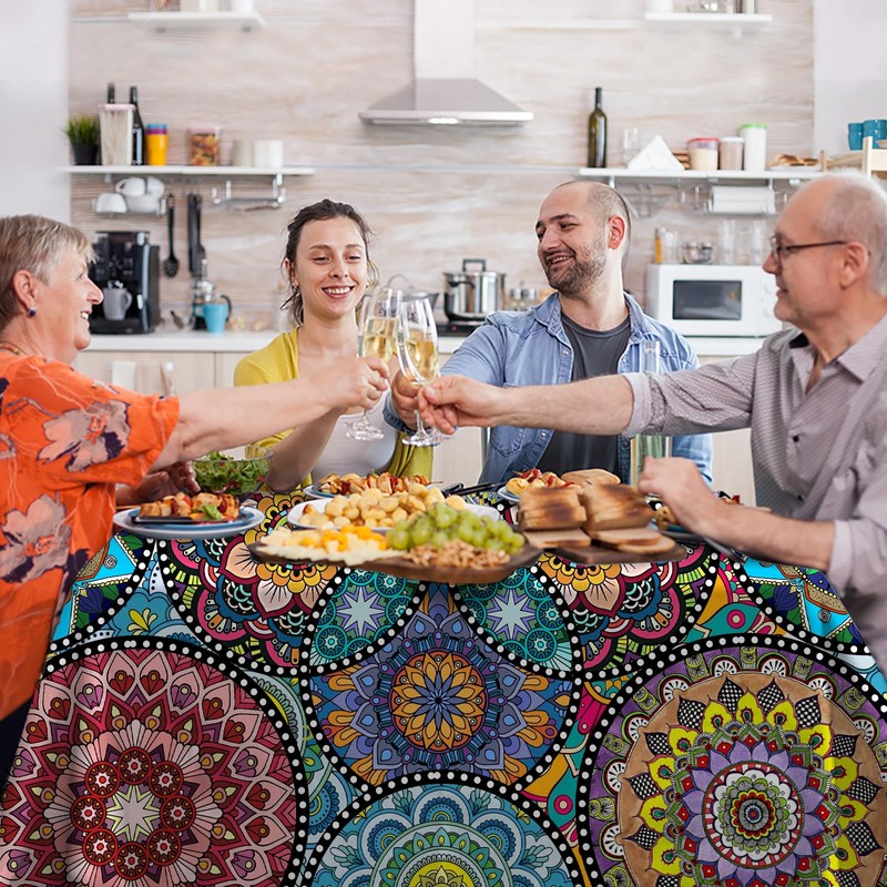 iEvery Boho Style Rectangular Mandala Garden Tablecloths for Outdoor Polyester