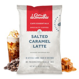 Dr. Smoothie Café Essentials Salted Caramel Latte – No Artificial Colors, Flavors, or Sweeteners – 20mg of Caffeine per Serving – Great for Hot, Iced, & Frozen Frappes (3.5 lb Bag, 26 Servings)