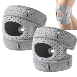 Knee Brace for Women & Men – Adjustable Knee Support with Patella Gel Pad & Side Stabilizers – 2 Pack Knee Sleeves for Sports, Workout, Running, Hiking, Fitness, Joint Protection (2, Gray)