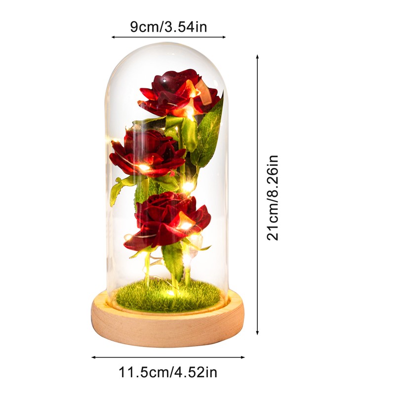 Glass Dome Rose Ornament LED Strip Light Blessing Romantic Glass