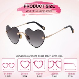 Heart Trendy Sunglasses Women, Rimless Cute Sun Glasses with Metal Frame Fashion Gift Grandient Grey Eyewear Party Rave Aesthetic Accessories