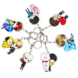 Doyomtoy 7 Piece Key Ring Set, BTS Key Fob Kpop Key Ring, Cute Handbags Accessories, Team Key Fob Student, Decoration for Backpack/Bag, B1