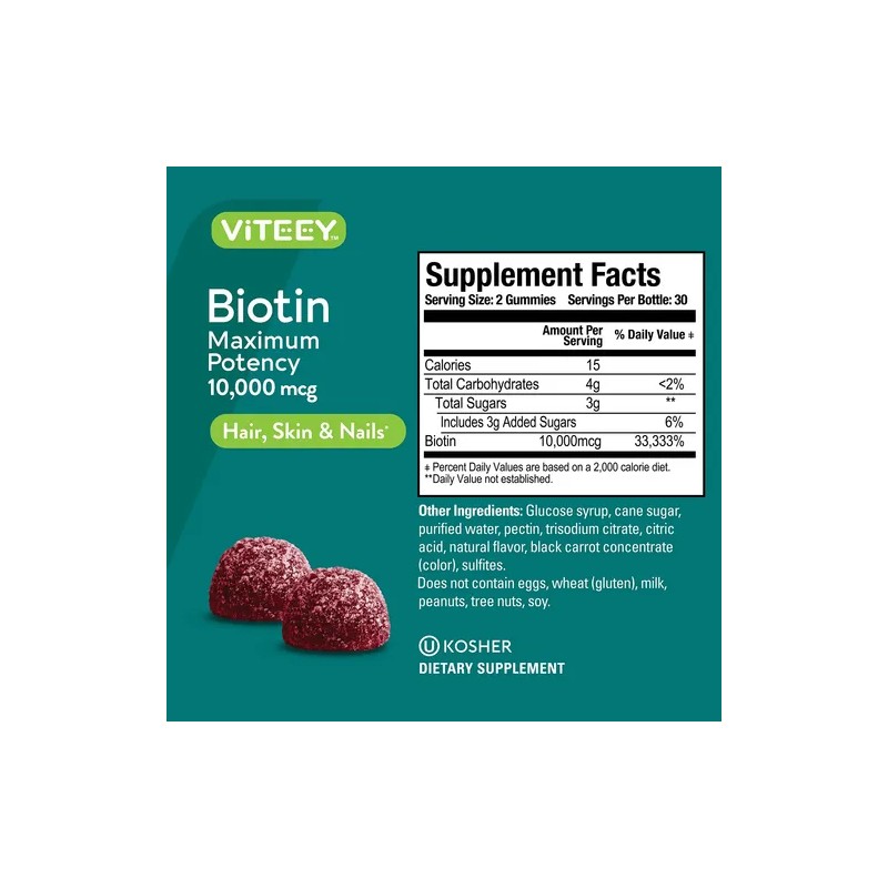 Viteey Gomitas Biotina 10000 Mcg Cabello Piel Uñas 60ct