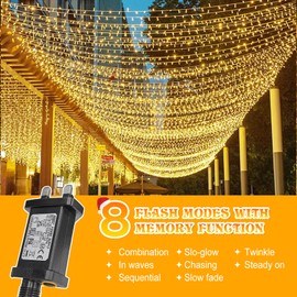 GlobaLink Curtain Lights, 600LEDs 6x3m Curtain Fairy Lights, Waterproof Christmas Window Lights with 8 Modes, Plug in Waterfall String Lights for Wedding Wall Party Bedroom Indoor Outdoor - Warm White