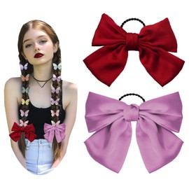 NiceYnn Haargummis mit Schleife, aus Satin, Scrunchies, Frisierzubehör für Damen und Mädchen, Bordeaux, Rosa, 2 Stück