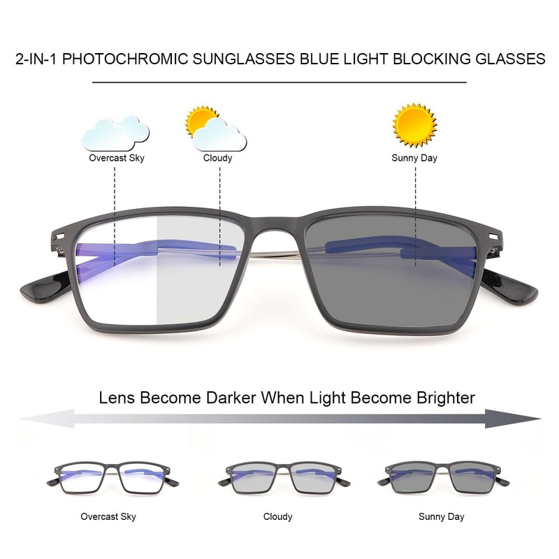YIMI Photochromic Blue Light Blocking Glasses UV Protection Anti Eyestrain