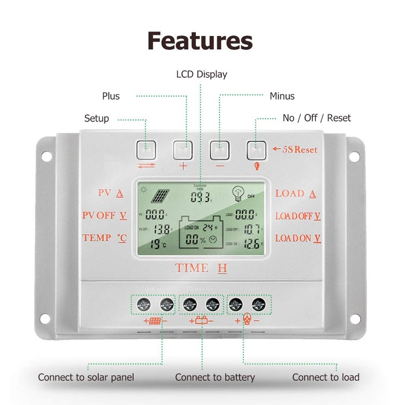 SolaMr 10A Solar Charge Controller 12V/24V Automatic Voltage Detection Solar