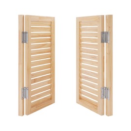 Dual Partition Door,1 Pair Interior Solid Wood Swing Door, Porch Entrance Swinging Door Louvered Cafe Door, Room Divider,180° Rotation Angle for Hallway, Kitchen, Doorway (Wood Color, 35.43*35.43in)