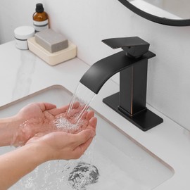 Bathfinesse Bathroom Sink Faucet Single Handle Waterfall Stainless Steel Commercial Bathroom Faucet Basin Mixer Taps Vanity Faucets with Deck Plate Fit for 1 & 3 Hole, Oil Rubbed Bronze
