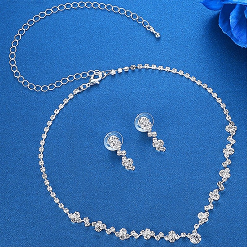 HMOOY Silver Crystal Bridal Earrings and Necklace Set, Crystal Necklace