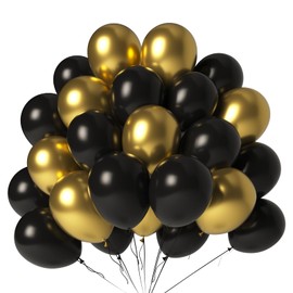 LYNSP Black and Gold Balloons 12 Inch 100 Pack Metallic Chrome Black Gold Latex Helium Balloons for Birthday Wedding Christmas New Year Party Decorations