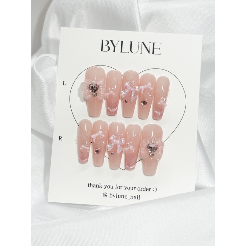 Pink Magnet Gra Handmade Nail Tips Ribbon Nail Tips -