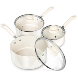 MICHELANGELO Nonstick Sauce Pan Sets, Ceramic Saucepan with Lid, Multipurpose Pot with Lid, Non-Toxic Saucepans, 1QT & 2QT & 3QT, White