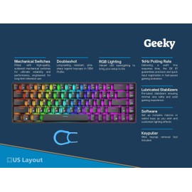Geeky GK65 SE 65% | Mechanical Gaming Keyboard | 68 Keys Multi Color RGB LED Backlit for PC/Mac Gamer | ANSI US American Layout (Black, Mechanical Speed Yellow)