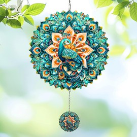 EOBROMD Wind Spinners Outdoor Peacock, 12 inch Laser Cut Metal Art Geometric Pattern Wind Spinners Hanging Kinetic for Yard, Garden, Patio, Outdoor - Craft Decor Birthday Gifts for Women, Men, Mom