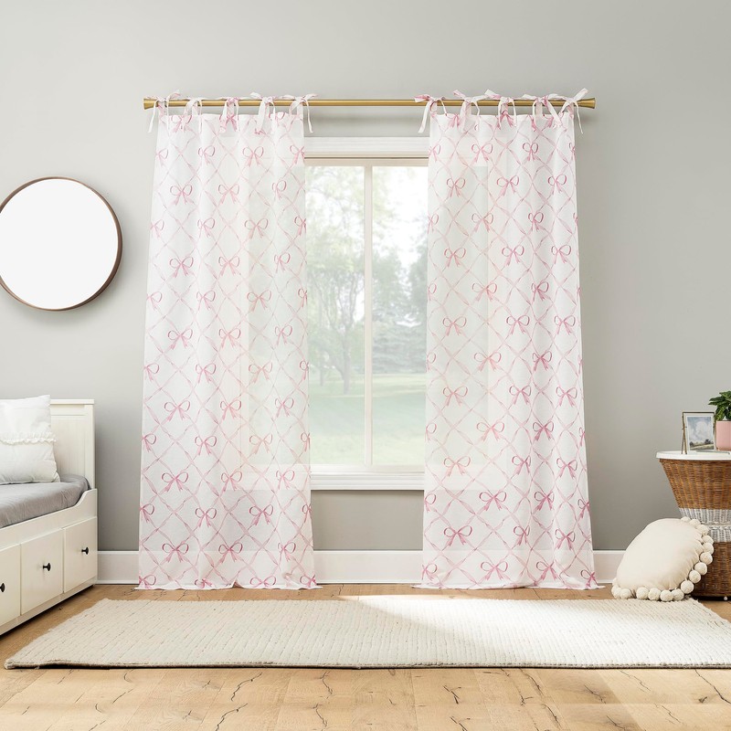 Sun Zero Romy Generation Lattice Bows Sheer Tie Top Curtain